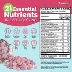 Nutrition label highlighting 21 essential nutrients including Iron, Vitamin C, D3, Zinc, and B12