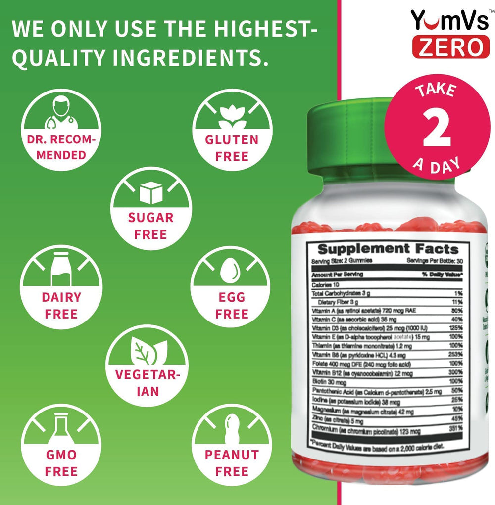 Nutrition and ingredient panel of YUM-V'S gummies