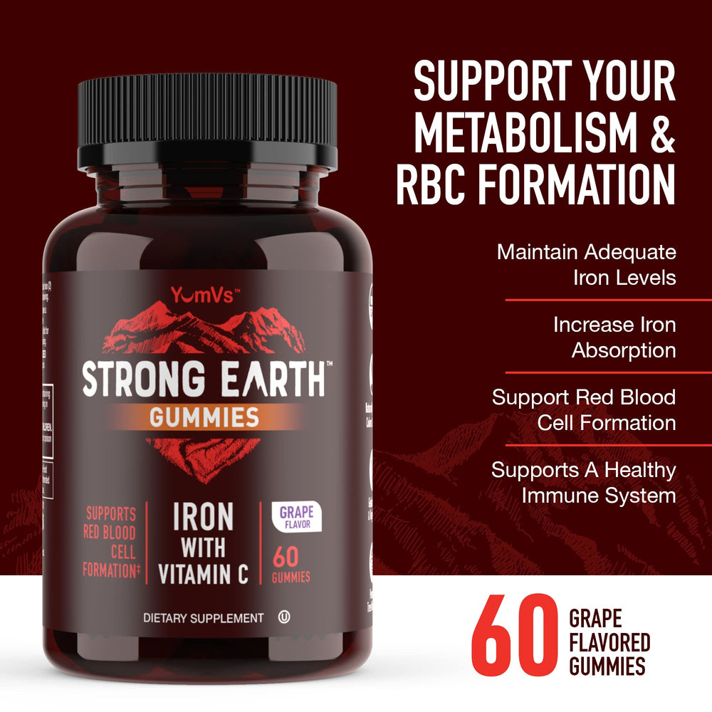 YUM-V'S Strong Earth Iron Gummies 60-count packaging image