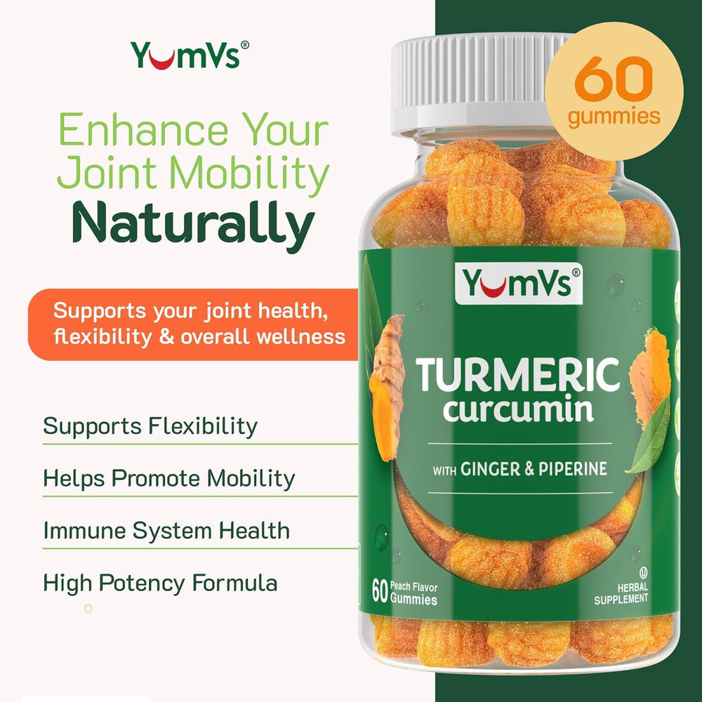 Supplement facts panel for YumV’s Turmeric Gummies with turmeric, ginger, and piperine
