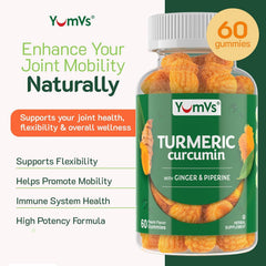Supplement facts panel for YumV’s Turmeric Gummies with turmeric, ginger, and piperine