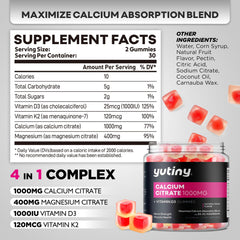 Close-up of the label on Yutiny Calcium Citrate Gummies