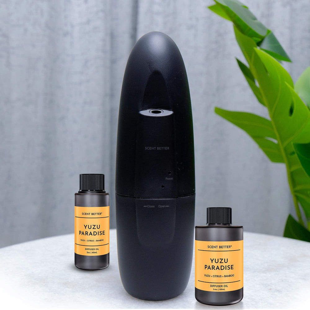 Lifestyle image of citrus fruits and bamboo representing Yuzu Paradise scent