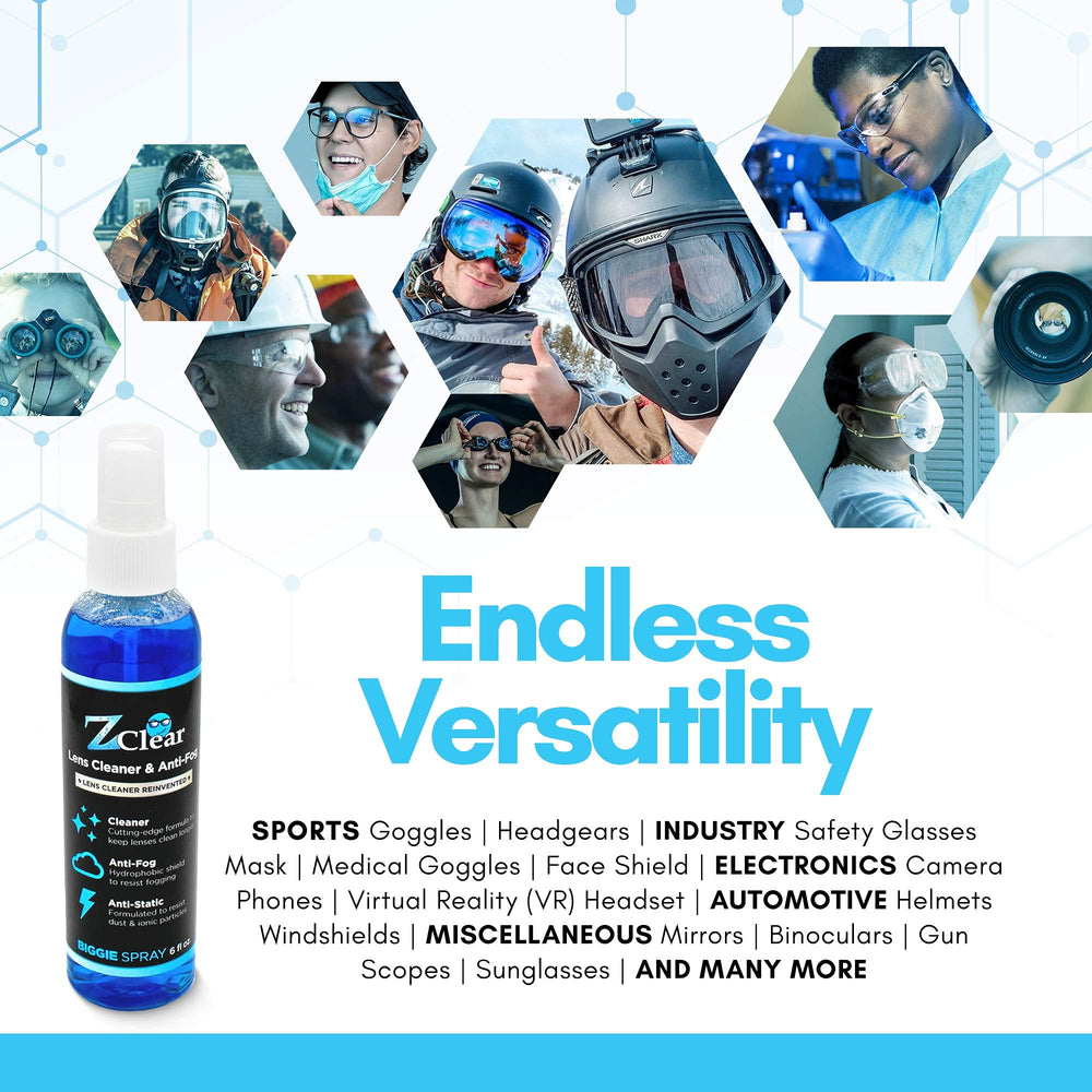 Goggles and eyewear cleaned by Z Clear Anti-Fog Spray