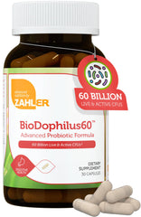 Zahler Biodophilus bottle showing 60 billion live cultures per serving