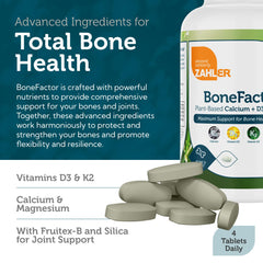 Assorted Zahler Bonefactor capsules with ingredients laid out