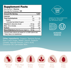 Zahler Chapter One Immune Support Gummies showing zinc and black elderberry