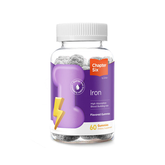 Front view of Zahler Chapter Six Iron Gummies bottle