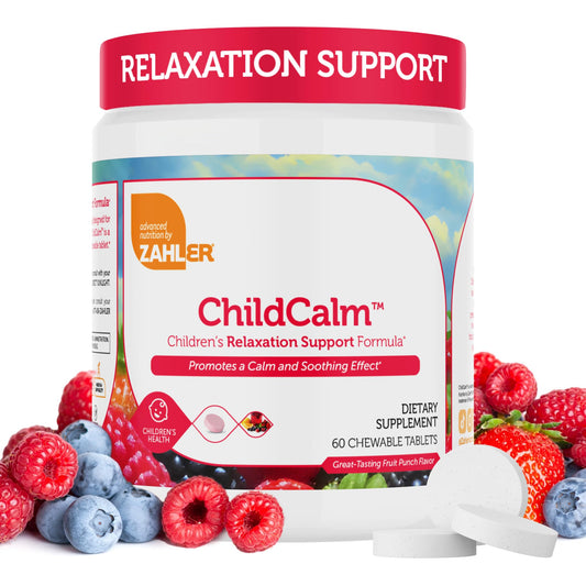 Front view of Zahler ChildCalm kosher magnesium chewables bottle with 60 tablets