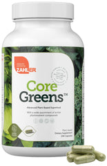 Zahler Core Greens bottle label with 240 capsules