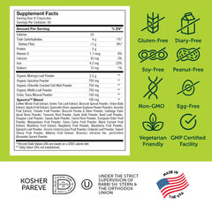 Back of label showing nutrition facts for Core Greens