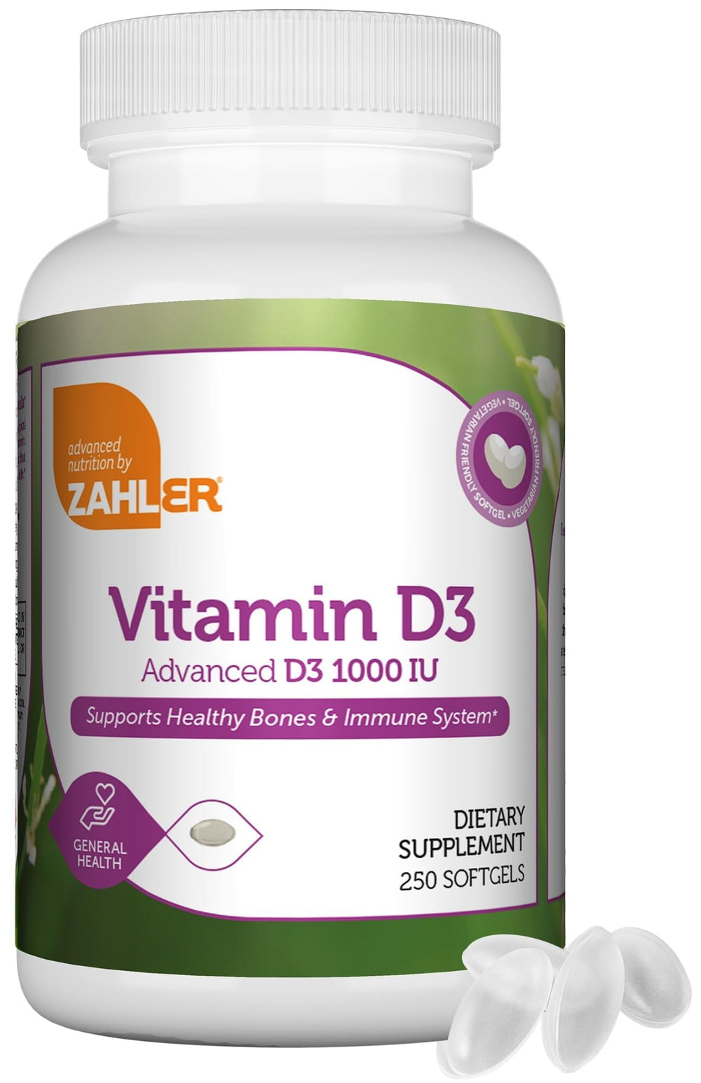 Packshot of Zahler Vitamin D3 1000 IU softgels, 250 count