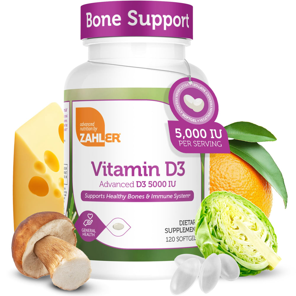 Zahler Vitamin D3 5000 IU softgels bottle front view