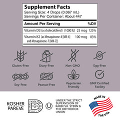 Kosher certified Zahler Vitamin D3 K2 Drops label