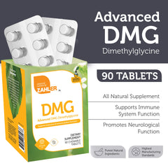 Zahler DMG 500mg bottle with tablets close-up
