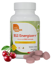 Bottle of Zahler Energizer+ B12 5000 mcg lozenges with Cherry flavor