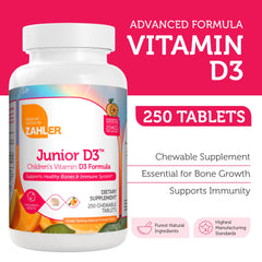 Child-friendly Zahler Junior D3 orange-flavored vitamin D3 chewables
