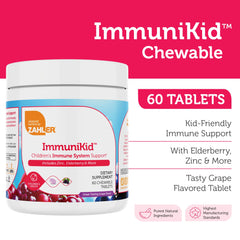 Close-up of a grape-flavored chewable tablet from Zahler Immunity supplement