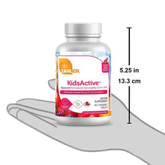 Zahler KidsActive tablets displayed beside bottle for size and color