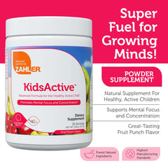 Graphic showing vitamins minerals and fatty acids for Zahler KidsActive