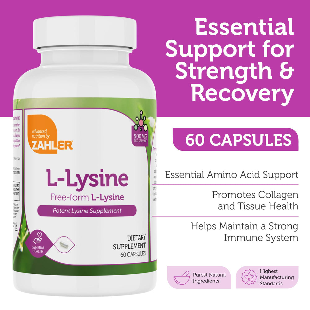 Nutrition facts panel on Zahler L-Lysine bottle