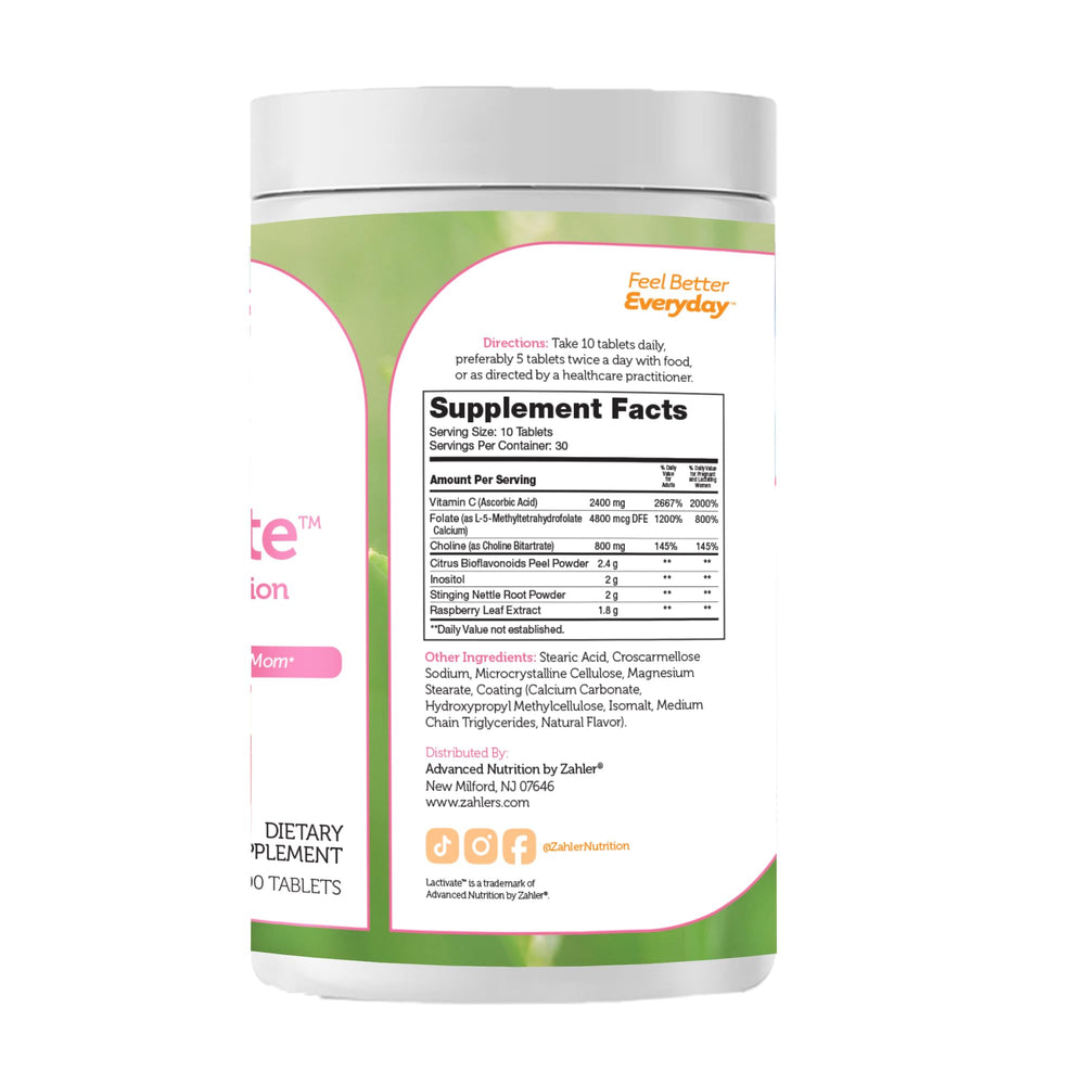 Zahler Lactivate bottle label with certification