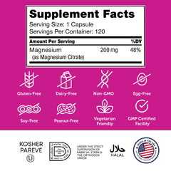 Back label of Zahler Magnesium Citrate bottle showing supplement facts