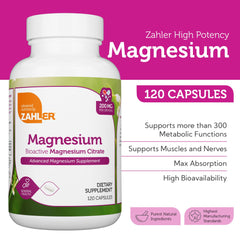 Close-up of Zahler Magnesium Citrate 200 mg capsules
