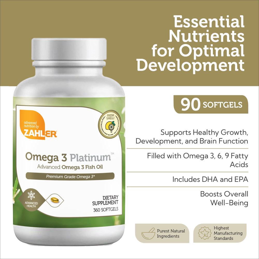 Close-up of Zahler Omega-3 softgels