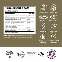 Kosher, Non-GMO, gluten-free, Made in USA icons on packaging