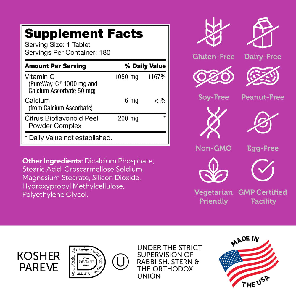 Made in USA, gluten-free, dairy-free, kosher Vitamin C supplement
