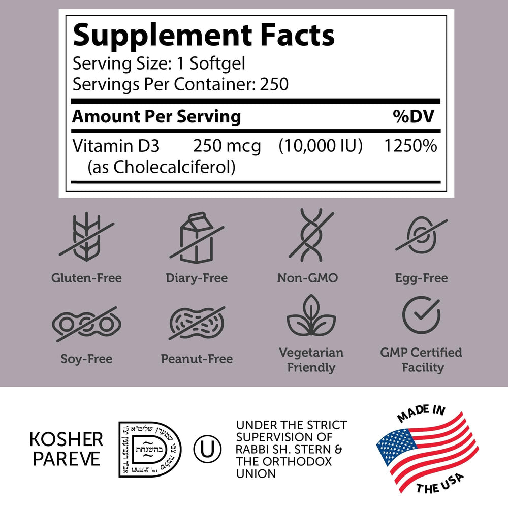 Close-up of Zahler Vitamin D3 softgel capsules