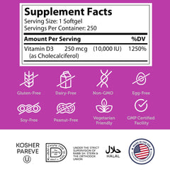 Two Zahler Vitamin D3 bottles for 250-count per bottle (2-pack)