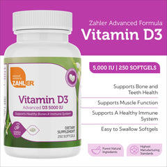 Supplement facts label for Zahler Vitamin D3 5000 IU