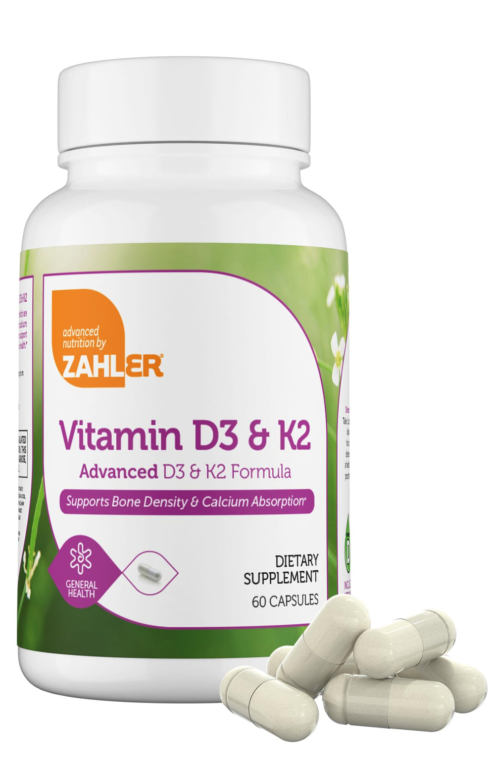Zahler Vitamin D3 & K2 bottle label – 60 capsules