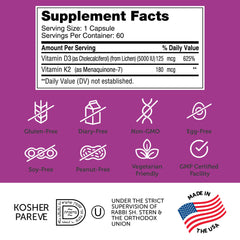 Non-GMO, gluten-free and dairy-free Zahler D3 & K2 packaging