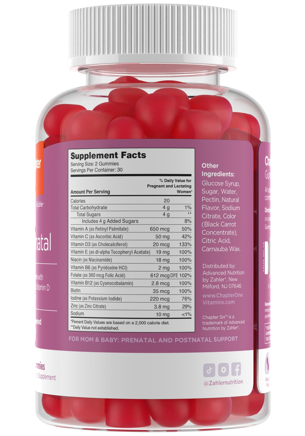 Close-up of grape-flavored prenatal gummy