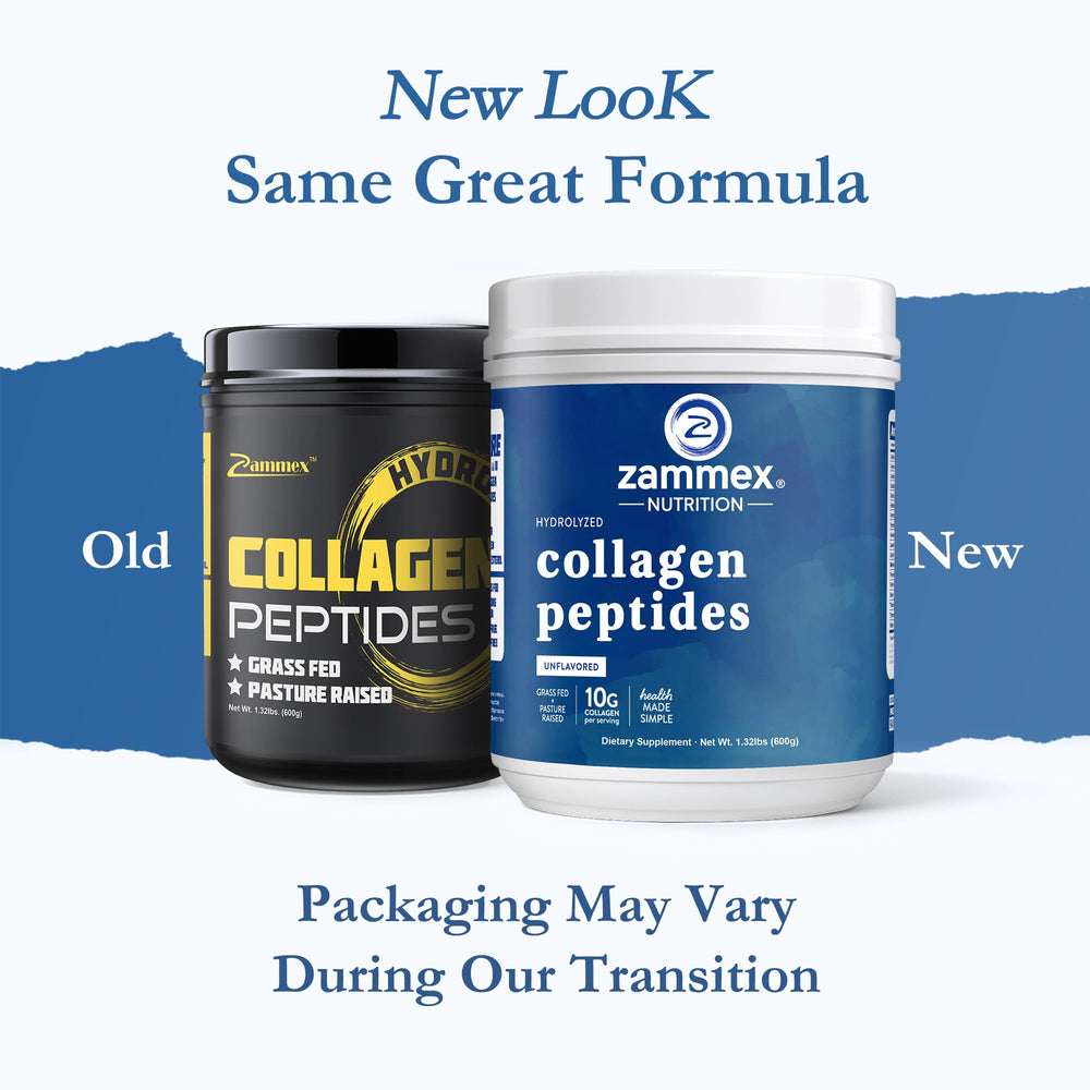 Zammex Collagen Peptides powder being scooped into a glass