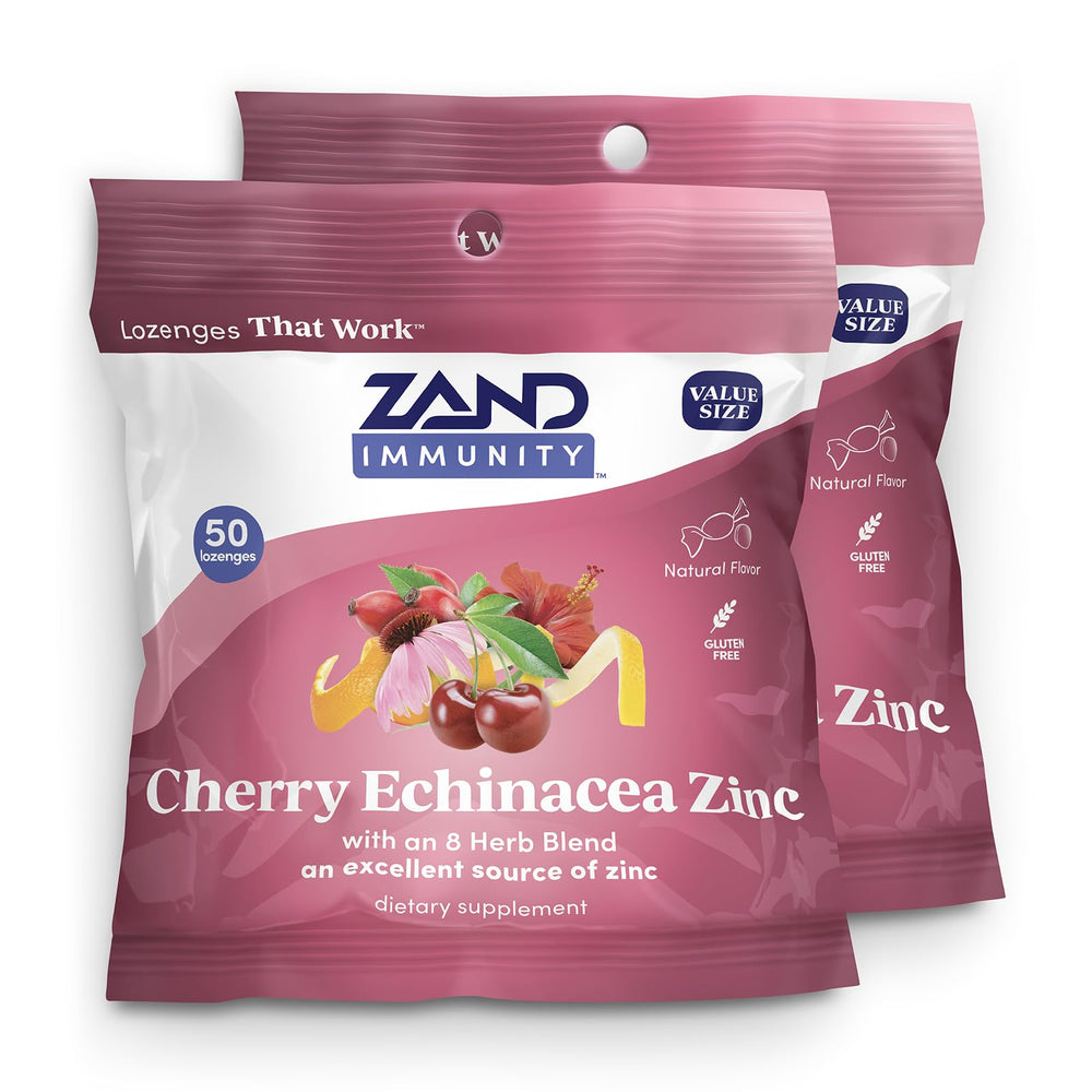 ZAND Immunity Cherry Echinacea Zinc Throat Lozenges 2 Pack packaging