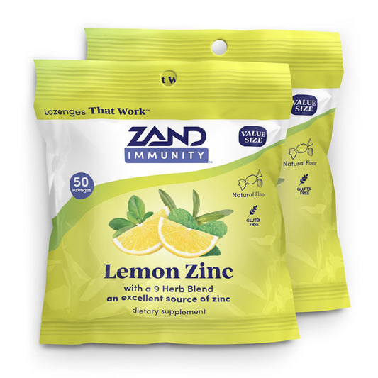 Front view of ZAND Immunity Lemon Zinc Throat Lozenges 2 Pack