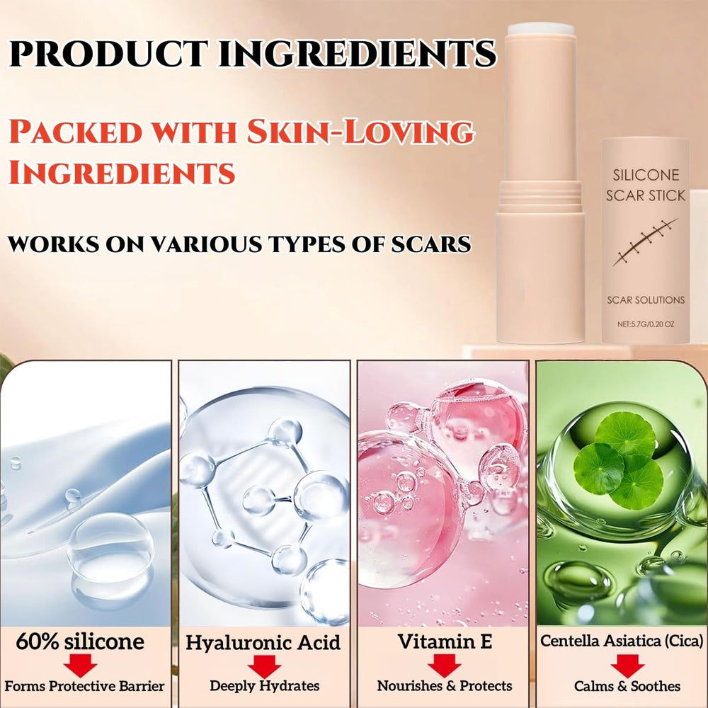 ZanDVRum Scar Solutions Stick with Vitamin E emphasizes nourishing skin.