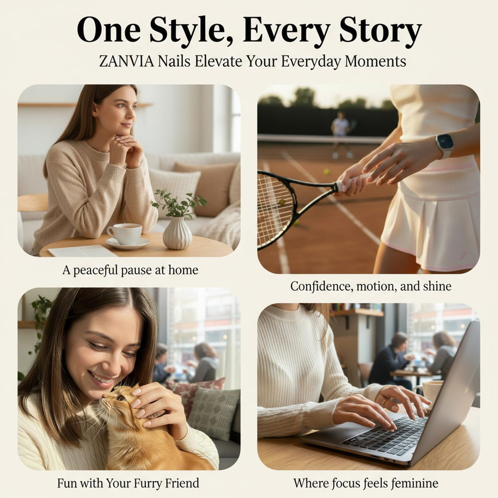 ZANVIA short square nails shown on keyboard to illustrate daily practicality