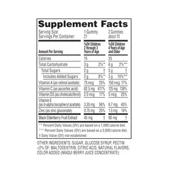 Close-up of ingredients showing elderberry and vitamins A C D E plus zinc