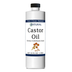 Castor oil being poured from bottle to show texture and color