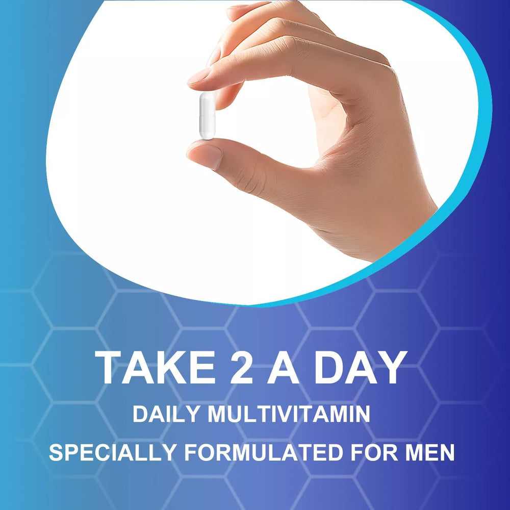 Usage shot showing two capsules daily of ZAYMAN Minis Multivitamin for Men 50+