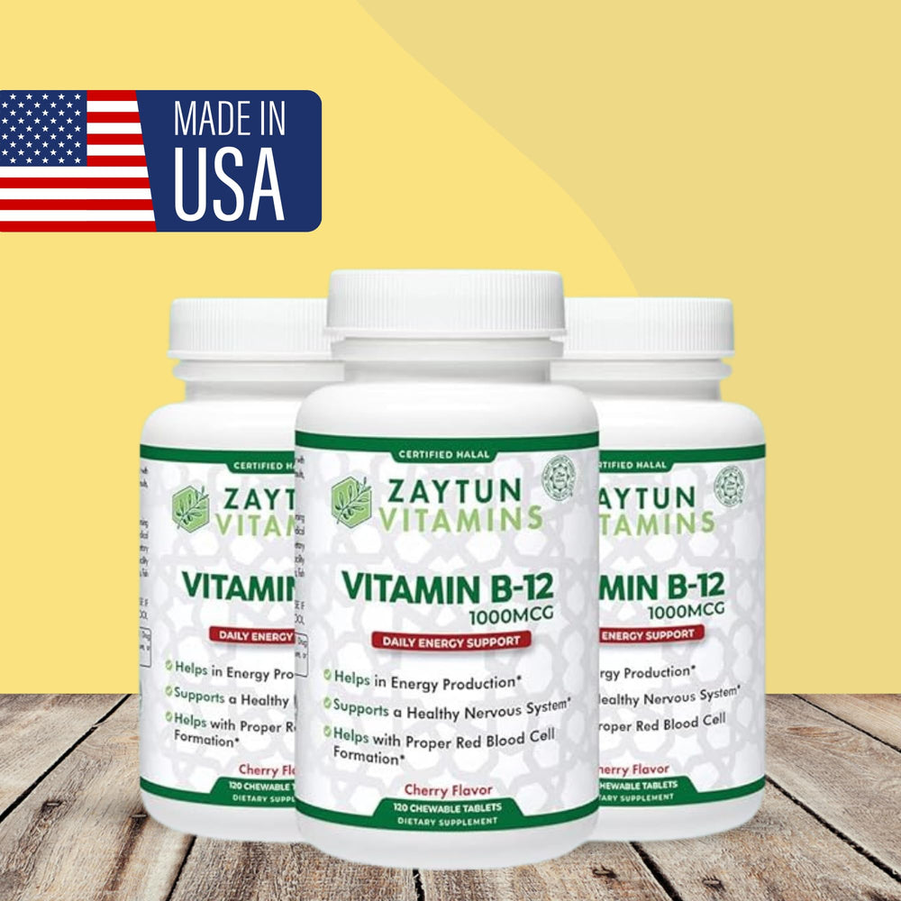 Made in USA label on Zaytun Vitamin B12 packaging