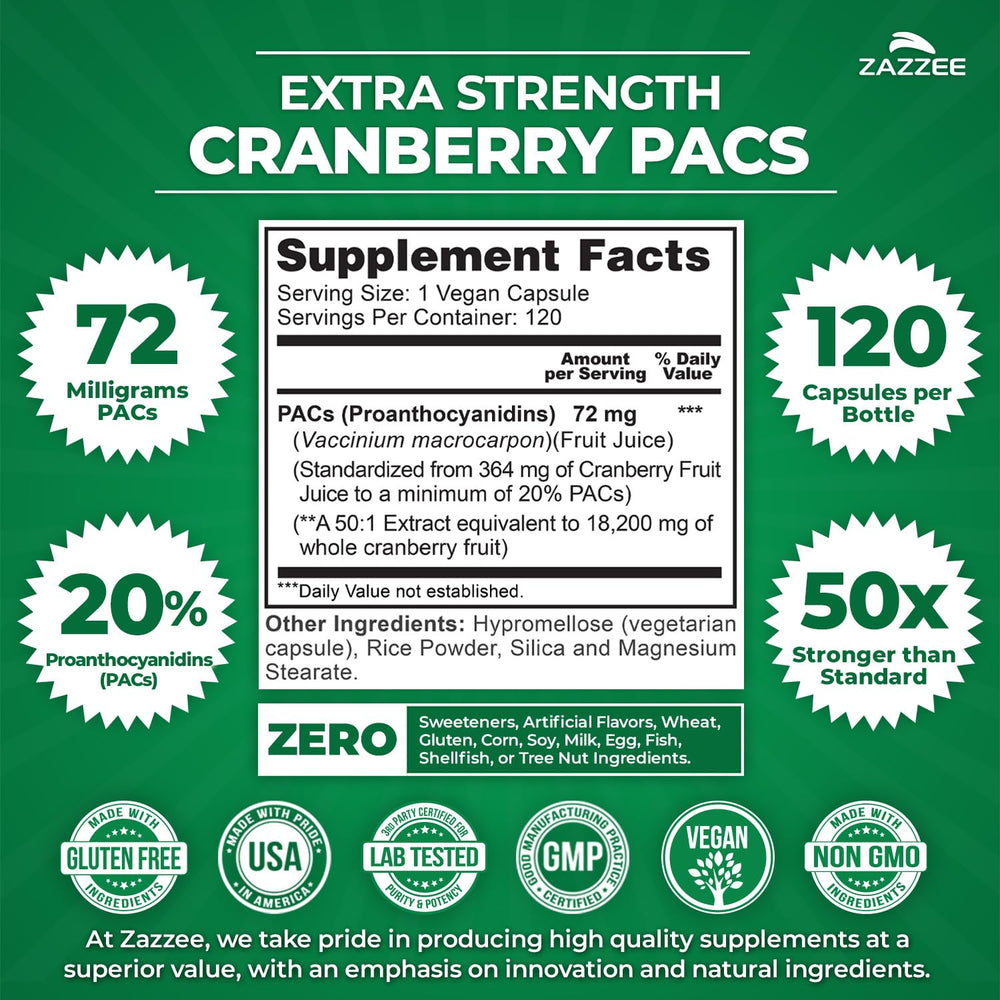 Cranberry PACs 4-month supply with 120 vegan capsules