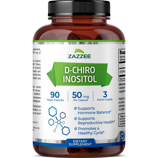 Zazzee D-Chiro-Inositol bottle with 90 vegan capsules