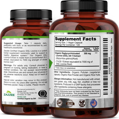 Ingredients list highlighting deglycyrrhizinated DGL Licorice