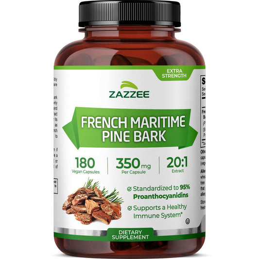 Zazzee Pine Bark Extract 350 mg per capsule in 180-capsule bottle